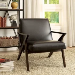 Accent Chairs-Kirkland's Home Faux Leather And Wood Accent Chair Brown