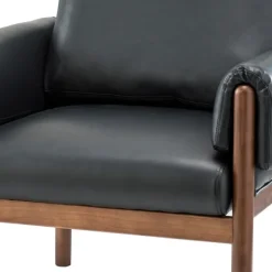 Accent Chairs-Kirkland's Home Faux Leather And Wood Accent Chair Black