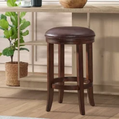 Bar Stools & Counter Height Stools-Kirkland's Home Faux Leather And Wood Counter Stool Brown