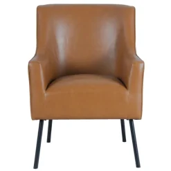 Accent Chairs-Kirkland's Home Faux Leather Black Legs Accent Chair Brown