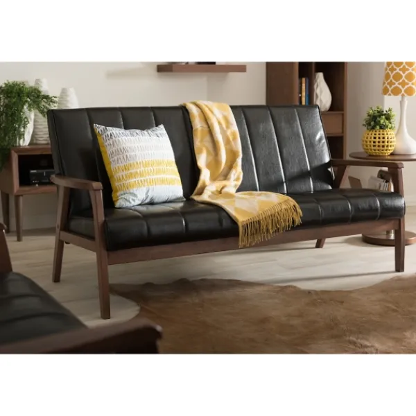 Sofas & Loveseats-Kirkland's Home Faux Leather Channel Sofa, 63 In. Black