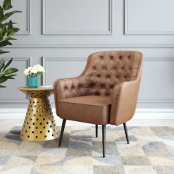 Accent Chairs-Kirkland's Home Faux Leather Classic Accent Chair Brown