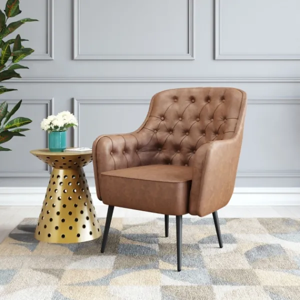 Accent Chairs-Kirkland's Home Faux Leather Classic Accent Chair Brown