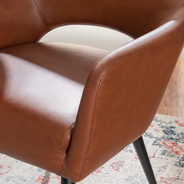 Dining Chairs-Kirkland's Home Faux Leather Curved Open Back Dining Chair Brown
