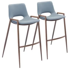Bar Stools & Counter Height Stools-Kirkland's Home Faux Leather Cutout Bar Stools, Set Of 2 Blue