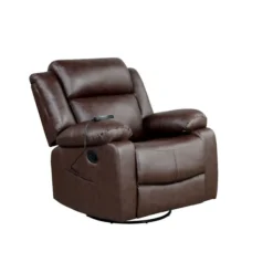 Accent Chairs-Kirkland's Home Faux Leather Heated Massage Recliner Brown