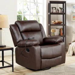 Accent Chairs-Kirkland's Home Faux Leather Heated Massage Recliner Brown