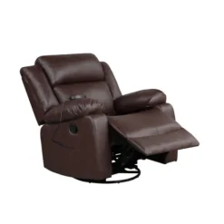 Accent Chairs-Kirkland's Home Faux Leather Heated Massage Recliner Brown
