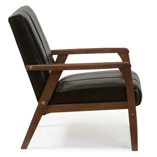 Accent Chairs-Kirkland's Home Faux Leather Kegan Accent Chair Black