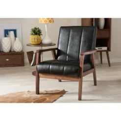 Accent Chairs-Kirkland's Home Faux Leather Kegan Accent Chair Black
