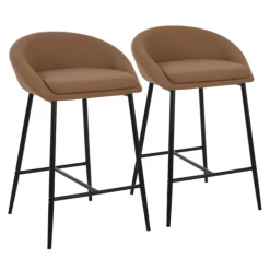 Bar Stools & Counter Height Stools-Kirkland's Home Faux Leather Low Counter Stools, Set Of 2 Brown