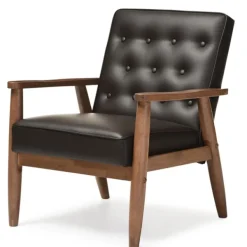 Accent Chairs-Kirkland's Home Faux Leather Mid-Century Modern Accent Chair Brown