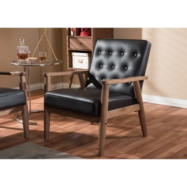 Accent Chairs-Kirkland's Home Faux Leather Mid-Century Modern Accent Chair Brown