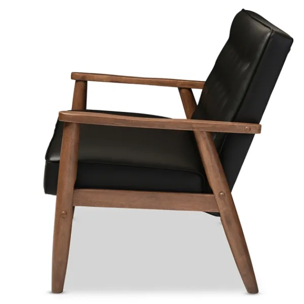 Sofas & Loveseats-Kirkland's Home Faux Leather Modern 2-Seat Loveseat Black