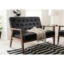 Sofas & Loveseats-Kirkland's Home Faux Leather Modern 2-Seat Loveseat Black