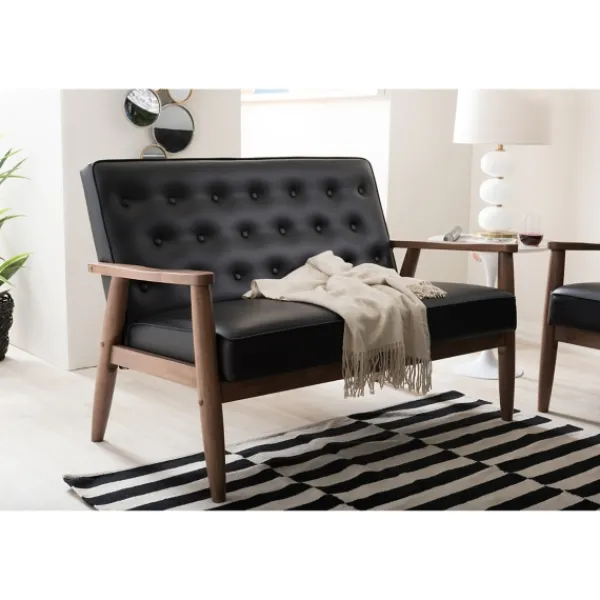 Sofas & Loveseats-Kirkland's Home Faux Leather Modern 2-Seat Loveseat Black