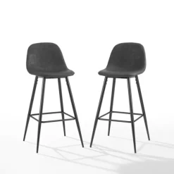 Bar Stools & Counter Height Stools-Kirkland's Home Faux Leather Slope Bar Stools, Set Of 2 Black