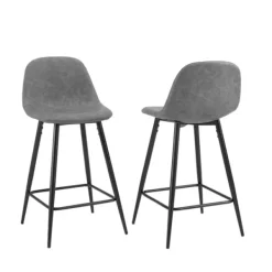 Bar Stools & Counter Height Stools-Kirkland's Home Faux Leather Slope Counter Stools, Set Of 2 Gray