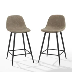 Bar Stools & Counter Height Stools-Kirkland's Home Faux Leather Slope Counter Stools, Set Of 2 Brown