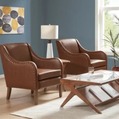 Accent Chairs-Kirkland's Home Faux Leather Sloped Arm Accent Chair Brown