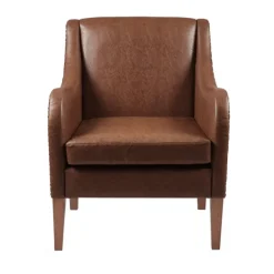 Accent Chairs-Kirkland's Home Faux Leather Sloped Arm Accent Chair Brown