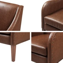 Accent Chairs-Kirkland's Home Faux Leather Sloped Arm Accent Chair Brown