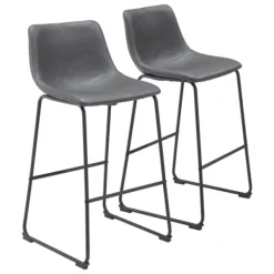 Bar Stools & Counter Height Stools-Kirkland's Home Faux Leather Sloped Bar Stools, Set Of 2 Gray