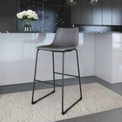 Bar Stools & Counter Height Stools-Kirkland's Home Faux Leather Sloped Bar Stools, Set Of 2 Gray