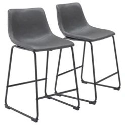 Bar Stools & Counter Height Stools-Kirkland's Home Faux Leather Sloped Counter Stools, Set Of 2 Gray