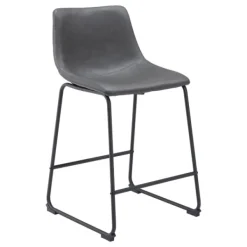Bar Stools & Counter Height Stools-Kirkland's Home Faux Leather Sloped Counter Stools, Set Of 2 Gray