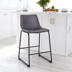 Bar Stools & Counter Height Stools-Kirkland's Home Faux Leather Sloped Counter Stools, Set Of 2 Gray