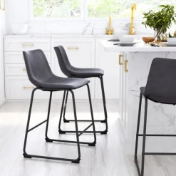 Bar Stools & Counter Height Stools-Kirkland's Home Faux Leather Sloped Counter Stools, Set Of 2 Gray