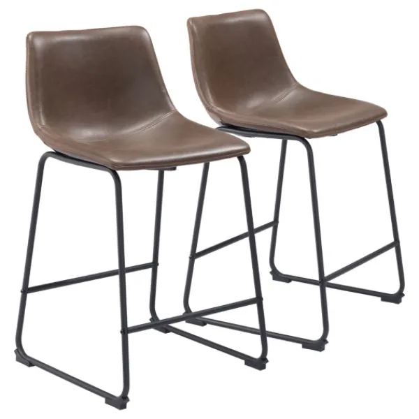 Bar Stools & Counter Height Stools-Kirkland's Home Faux Leather Sloped 2-Pc. Counter Stool Set Brown