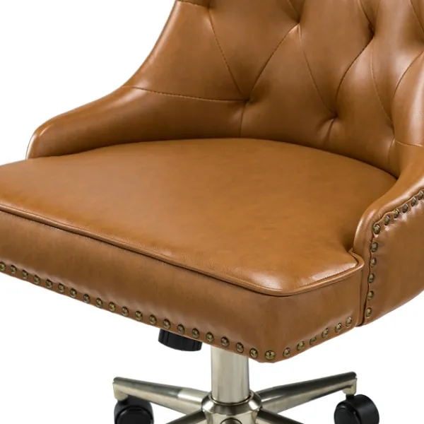 Office Furniture-Kirkland's Home Faux Leather Tufted Back Office Chair Brown