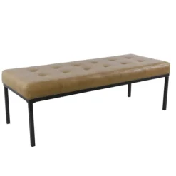Benches & Ottomans-Kirkland's Home Faux Leather Tufted Button Bench Brown