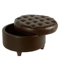 Benches & Ottomans-Kirkland's Home Faux Leather Tufted Round Storage Ottoman Brown