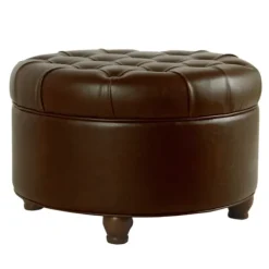 Benches & Ottomans-Kirkland's Home Faux Leather Tufted Round Storage Ottoman Brown