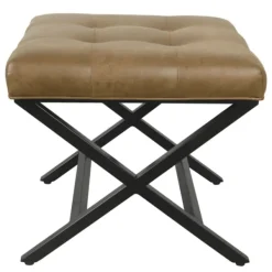 Benches & Ottomans-Kirkland's Home Faux Leather Tufted X-Frame Bench Brown