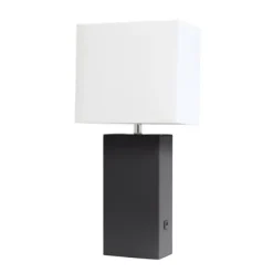 Table Lamps-Kirkland's Home Faux Leather Usb Table Lamp Black