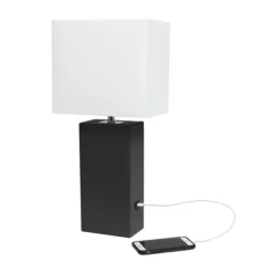 Table Lamps-Kirkland's Home Faux Leather Usb Table Lamp Black
