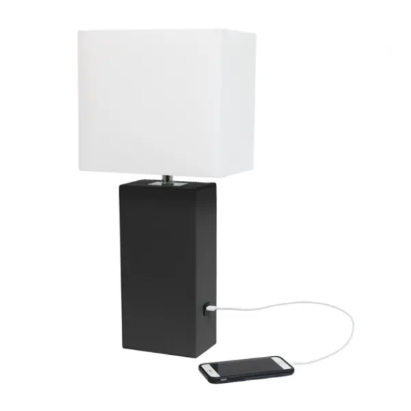 Table Lamps-Kirkland's Home Faux Leather Usb Table Lamp Black