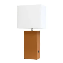 Table Lamps-Kirkland's Home Faux Leather Usb Table Lamp Tan