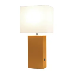 Table Lamps-Kirkland's Home Faux Leather Usb Table Lamp Tan