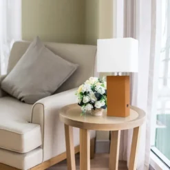 Table Lamps-Kirkland's Home Faux Leather Usb Table Lamp Tan