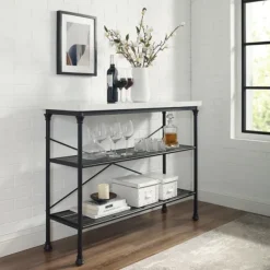 Console Tables-Kirkland's Home Faux Marble Top 3-Tier Melody Console Table Black