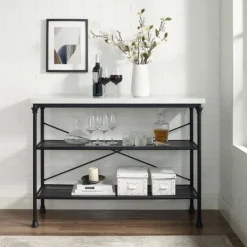Console Tables-Kirkland's Home Faux Marble Top 3-Tier Melody Console Table Black