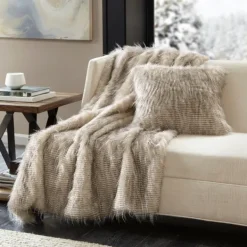 Blankets & Throws-Kirkland's Home Faux Mink Fur Throw Tan