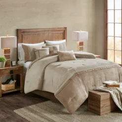 Comforters-Kirkland's Home Faux Suede 7-Pc. King Comforter Set Tan