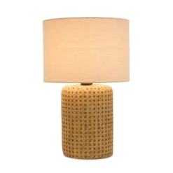 Table Lamps-Kirkland's Home Faux Woven Wood And Linen Table Lamp Tan