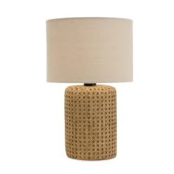Table Lamps-Kirkland's Home Faux Woven Wood And Linen Table Lamp Tan